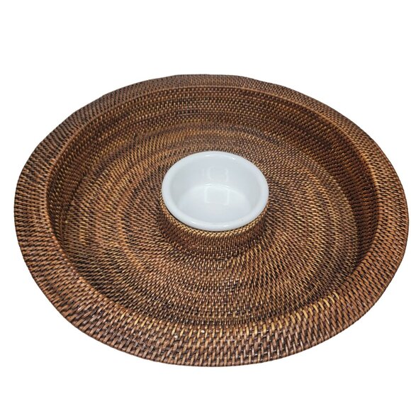 Williams-Sonoma Woven Chip & Dip Serving Tray With Ceramic Bowl - Picture 3 of 7